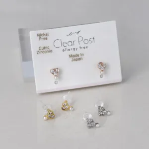 Triple Stone Pearl Heart Plastic Earrings