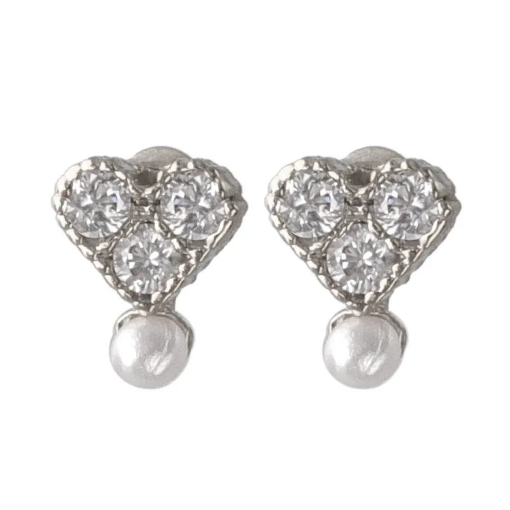 Triple Stone Pearl Heart Plastic Earrings