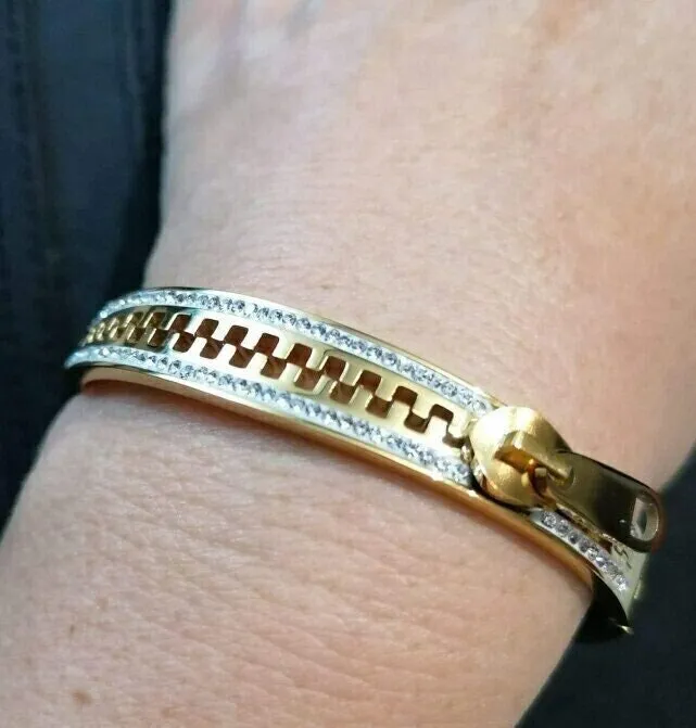 Valentine zip bangle vintage look celebrity bracelet gold silver plated kara g91