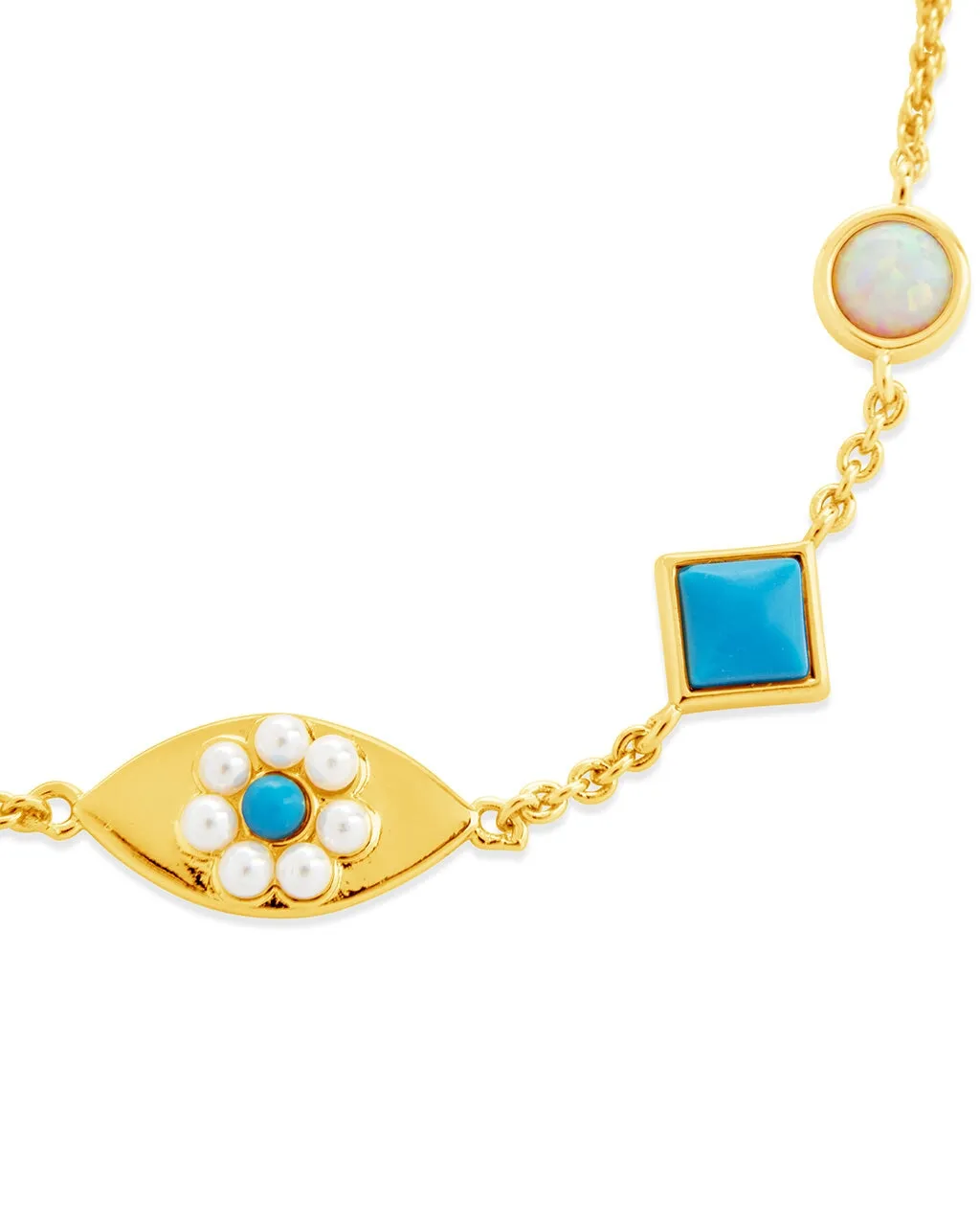 Varuna Turquoise Evil Eye & Pearl Charm Bracelet