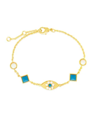 Varuna Turquoise Evil Eye & Pearl Charm Bracelet