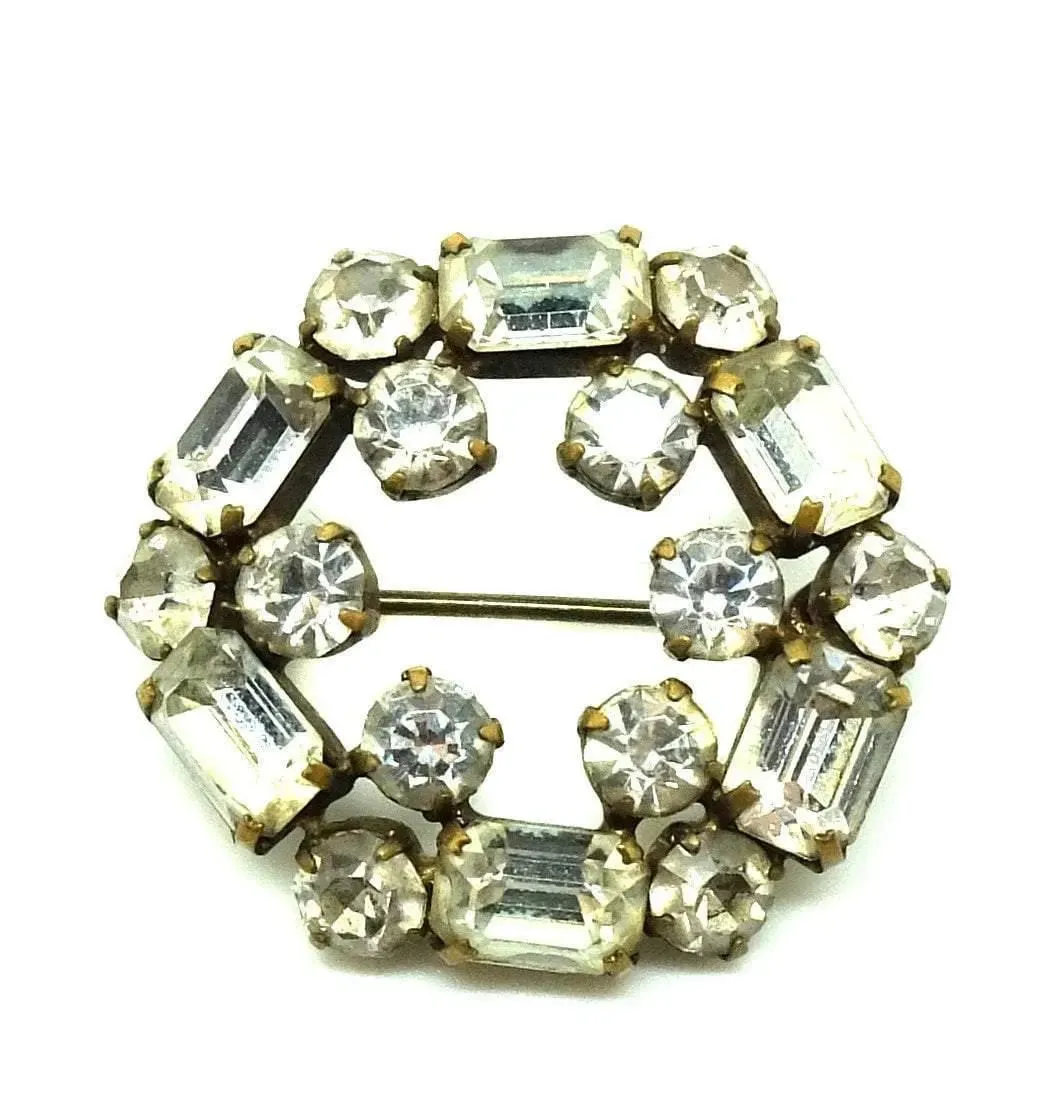 Vintage 1940s Hexagon Diamante Paste Brooch