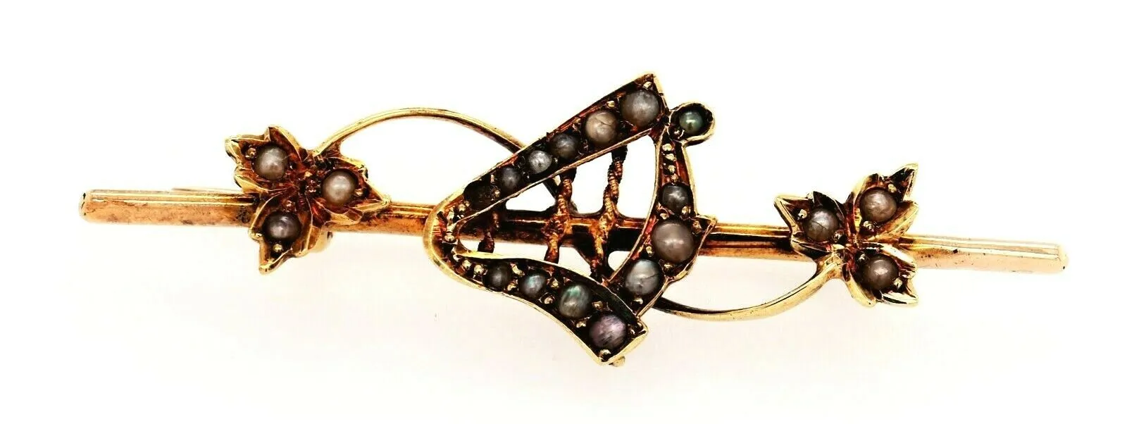 Vintage 9ct Yellow Gold & Seed Pearl Irish Hard Brooch