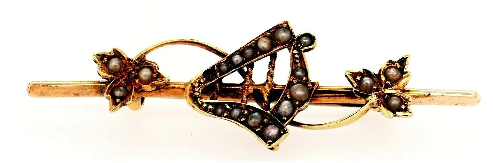 Vintage 9ct Yellow Gold & Seed Pearl Irish Hard Brooch