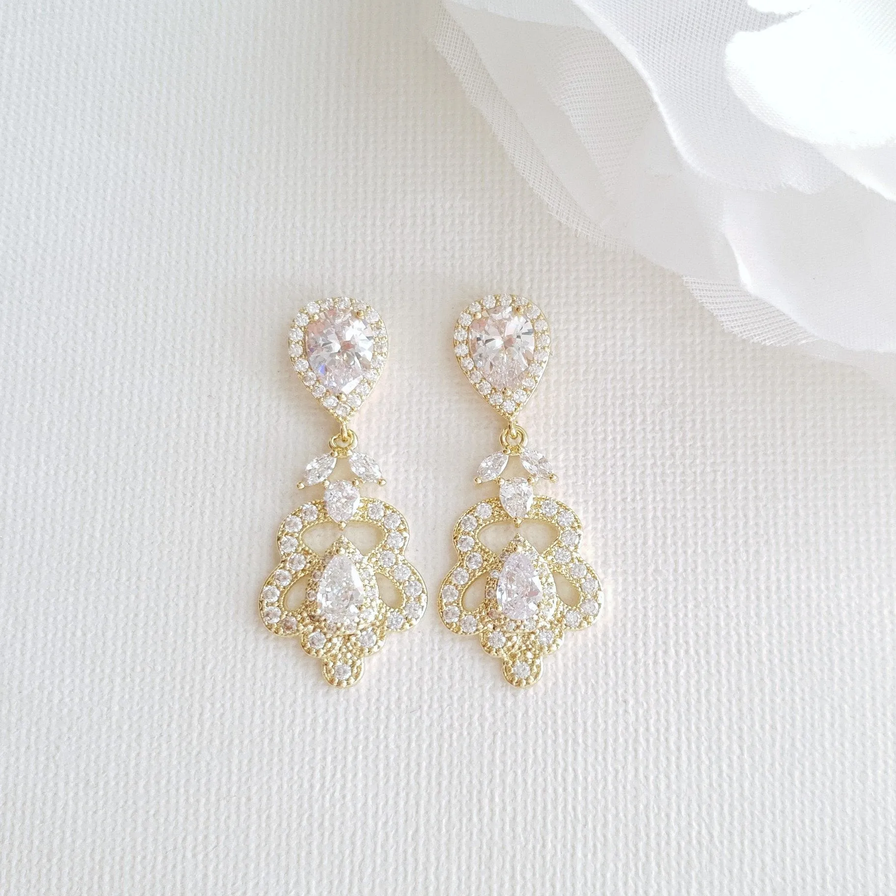 Vintage Gold Earrings for Weddings- Norma