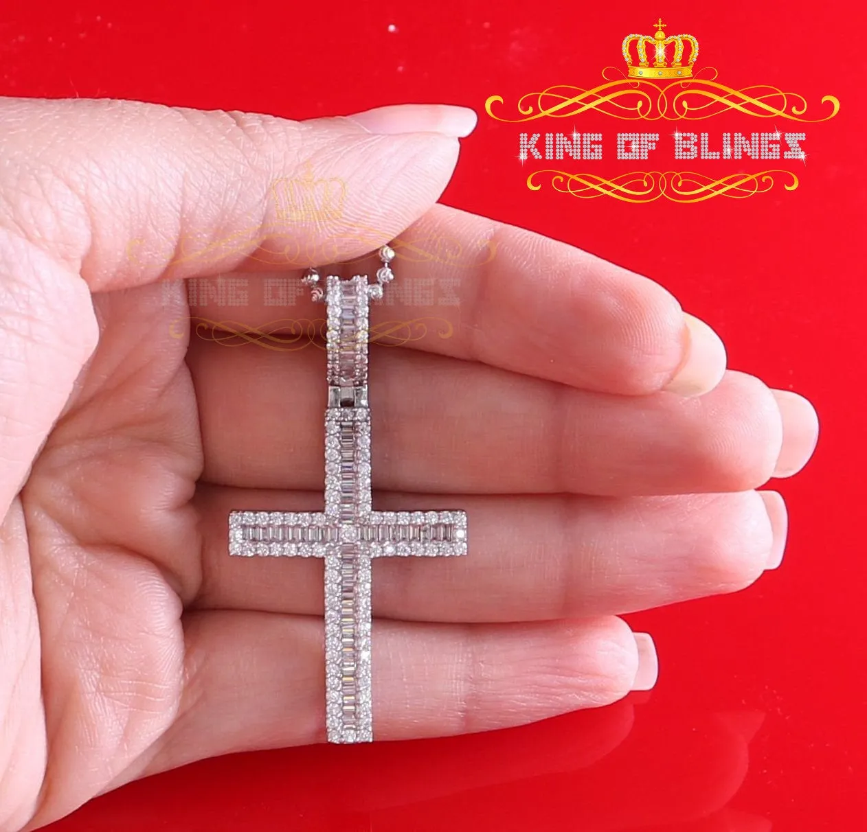 White 925 Sterling Silver Baguette CROSS Shape Pendant 3.22ct Cubic Zirconia