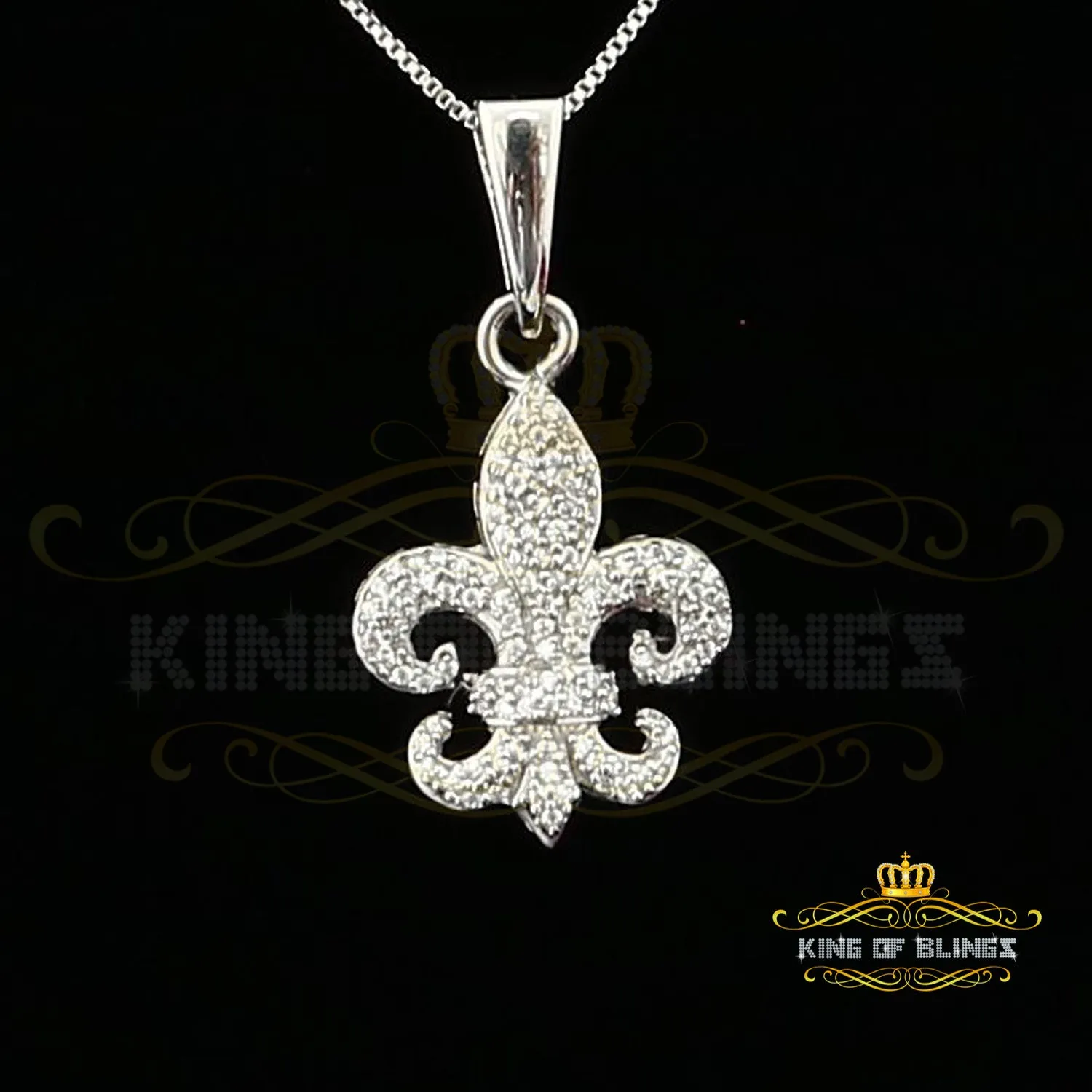 White Fleur de Lis Shape Sterling Silver Pendant with 0.88ct Cubic Zirconia