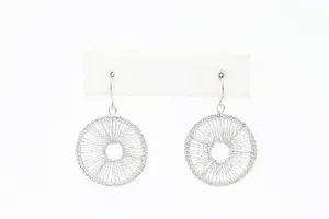 White Gold Wire Wrapped Disc Dangle Earrings