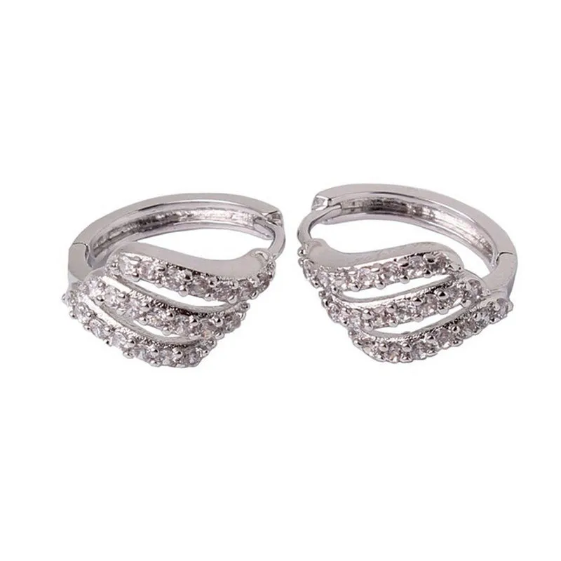 Women Fashion Hoop Earrings 3 Rows White Crystals AAA Cubic Zirconia Huggie Earrings Brinco Jewelry