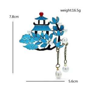 Wuli&baby Pearl Tassel Pavilion Brooches